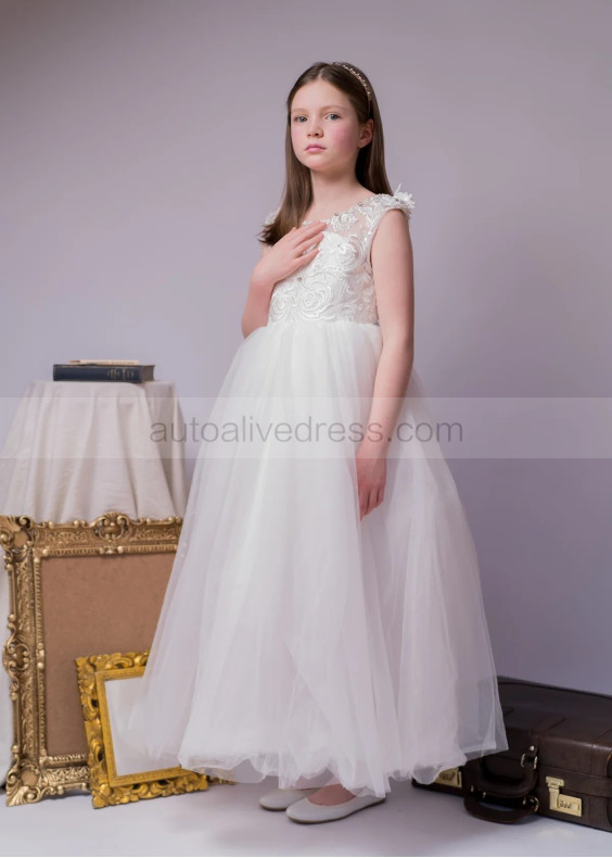 Beaded Ivory Lace Tulle Fashion Flower Girl Dress